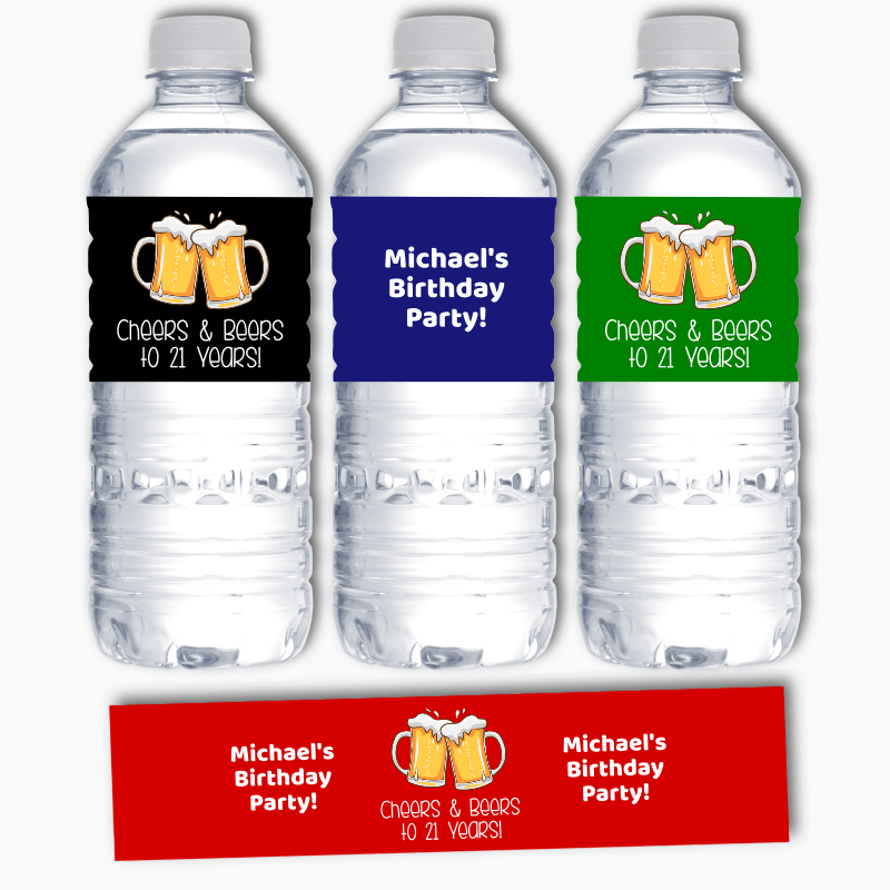 Personalised Cheers & Beers Birthday Party Water Bottle Labels