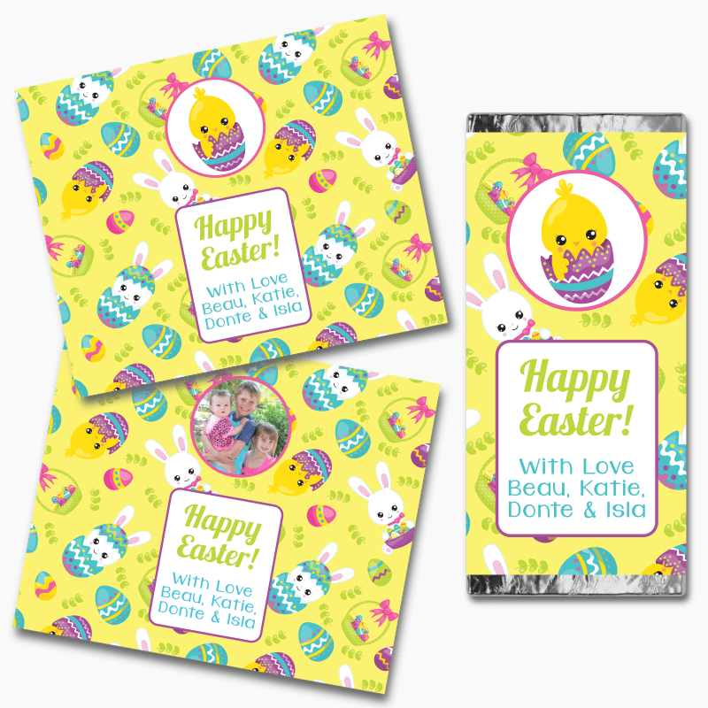 &#39;Chick &amp; Bunny&#39; Easter Gift Mini Chocolate Labels