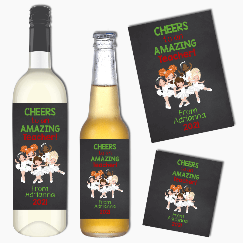 Custom Christmas Ballet Dance Teacher Gift Wine & Beer Labels