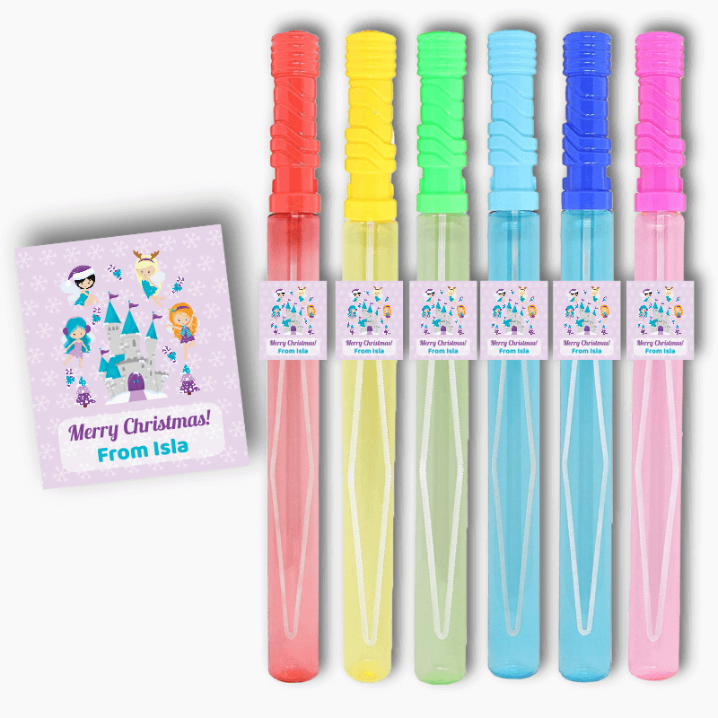 Personalised Winter Fairies Christmas Gift Rectangle Bubble Stickers