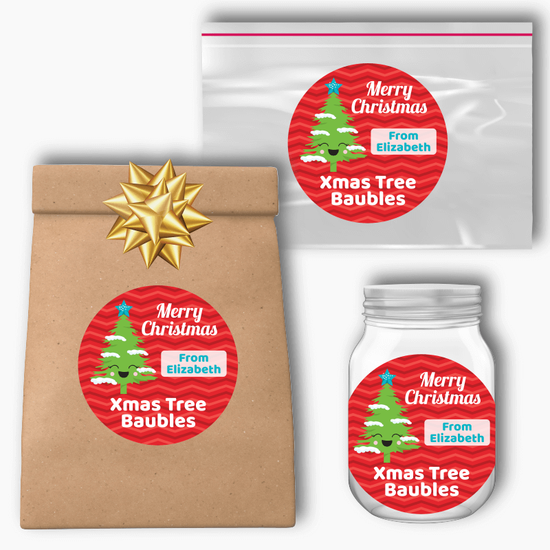Personalised Christmas Tree Baubles Kinder Gift Round Stickers