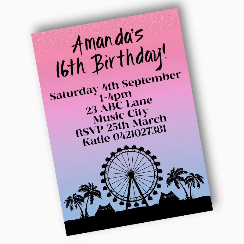 Personalised Coachella Festival Birthday Party Invites