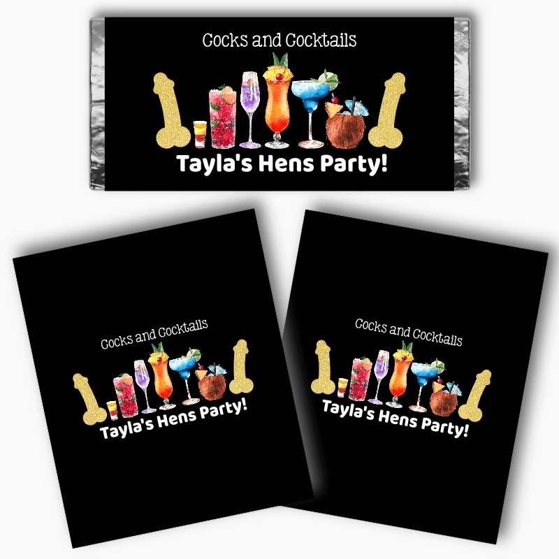 Personalised Cocks & Cocktails Hens Party Mini Chocolate Labels