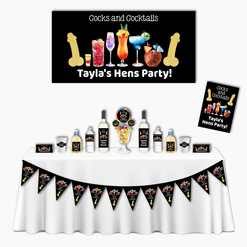 Personalised Cocks &amp; Cocktails Deluxe Hens Party Decorations Pack