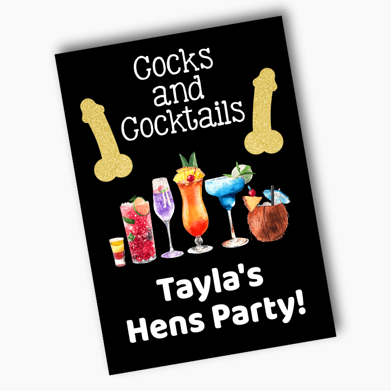Personalised Cocks &amp; Cocktails Hens Party Posters