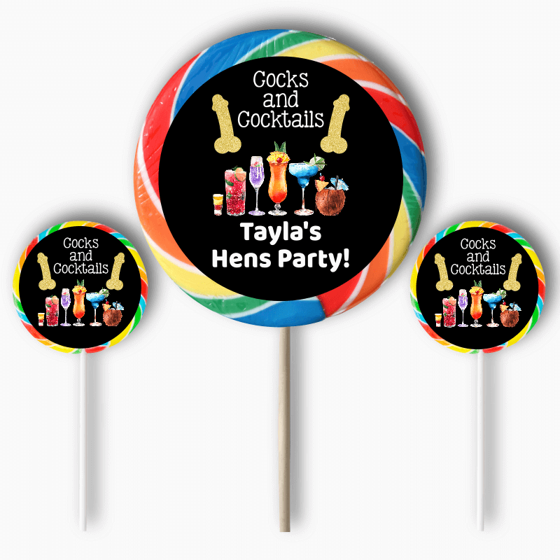 Personalised Cocks & Cocktails Hens Party Round Stickers
