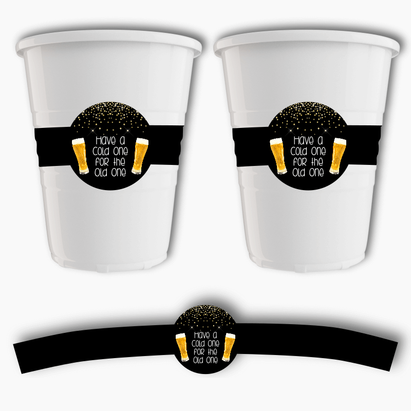Cold One for the Old One Birthday Party Cup Stickers