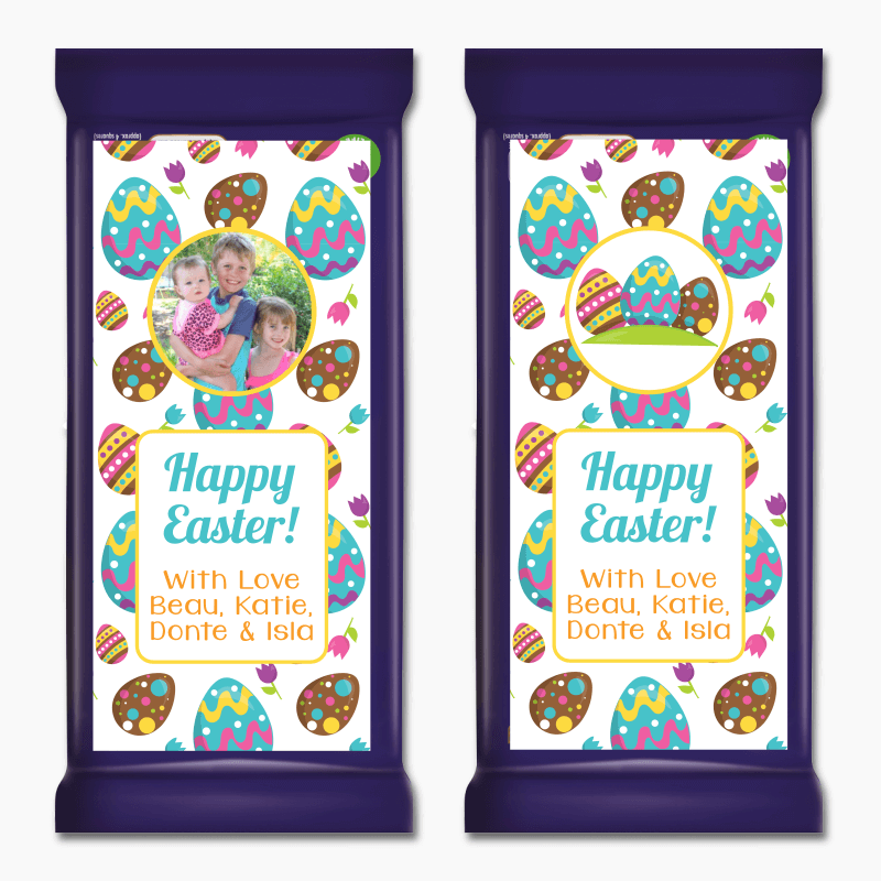 Personalised &#39;Colourful Eggs&#39; Easter Gift Cadbury Chocolate Labels
