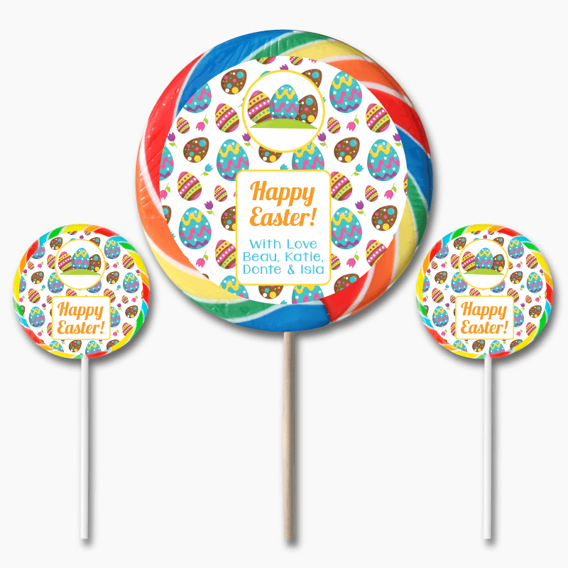 &#39;Colourful Eggs&#39; Easter Gift Round Lollipop Stickers