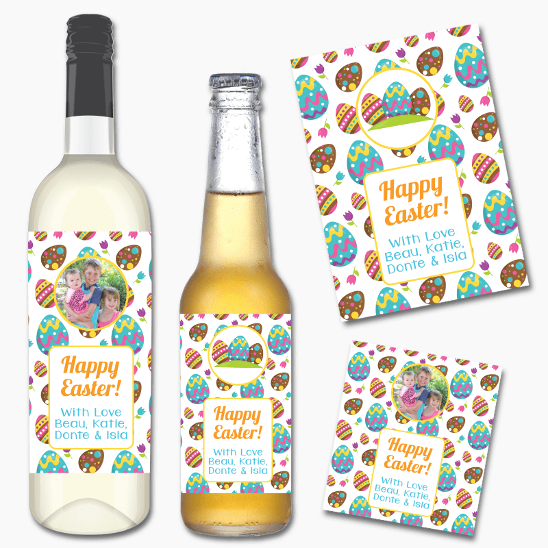 Personalised &#39;Colourful Eggs&#39; Easter Gift Wine &amp; Beer Labels