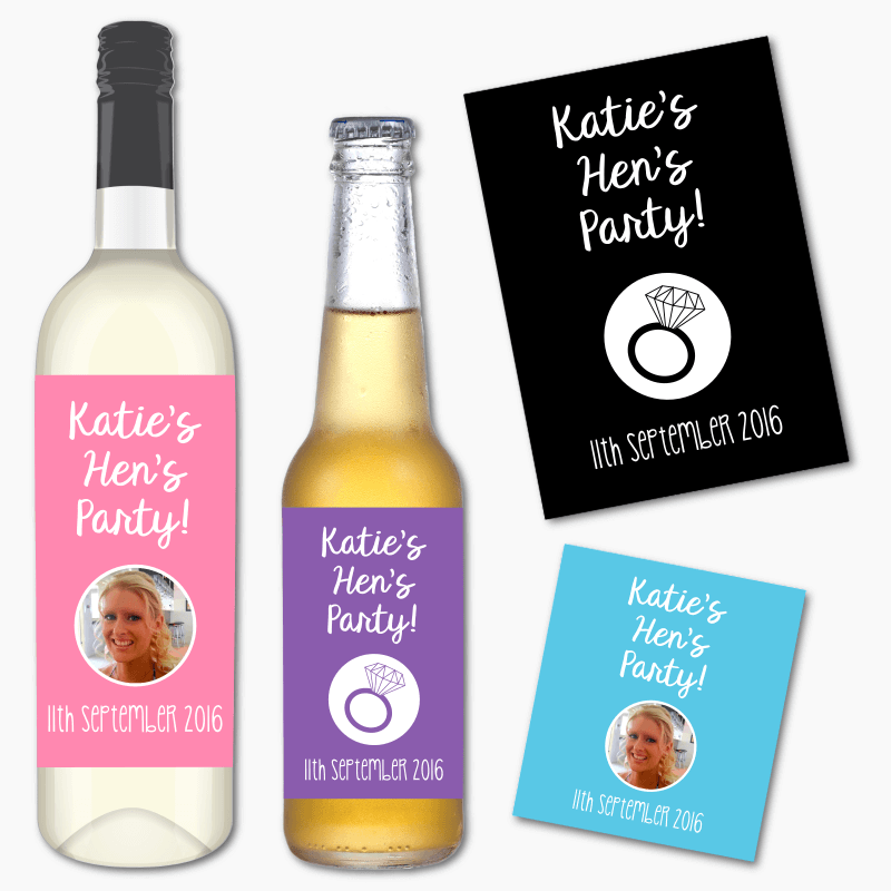 &#39;Colourful&#39; Hens Party Wine &amp; Beer Labels