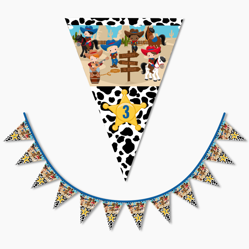 Personalised Cowboy Birthday Party Flag Bunting with Age