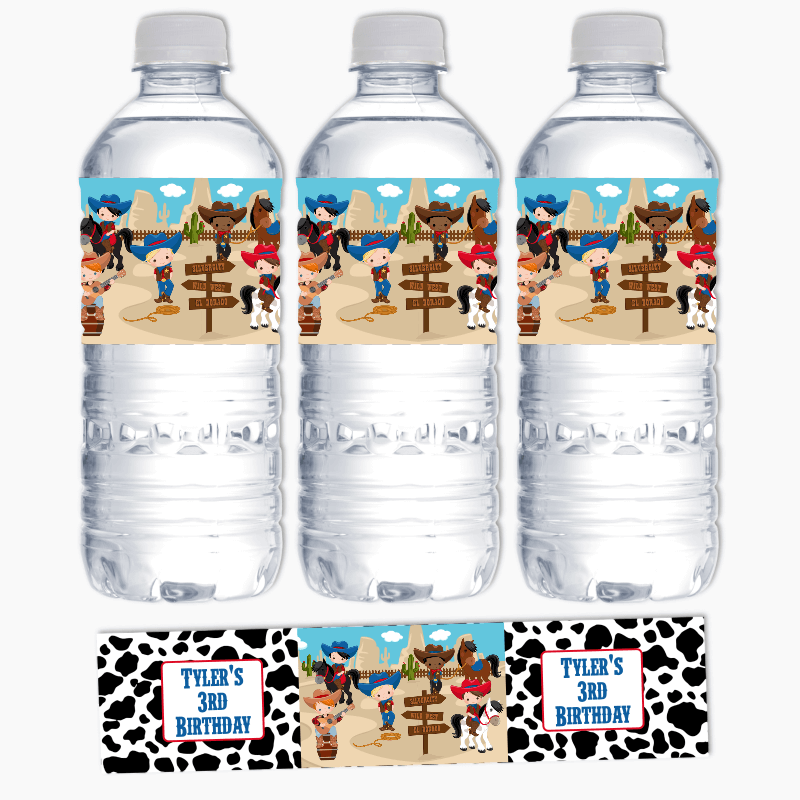 Personalised Cowboy Birthday Party Water Bottle Labels