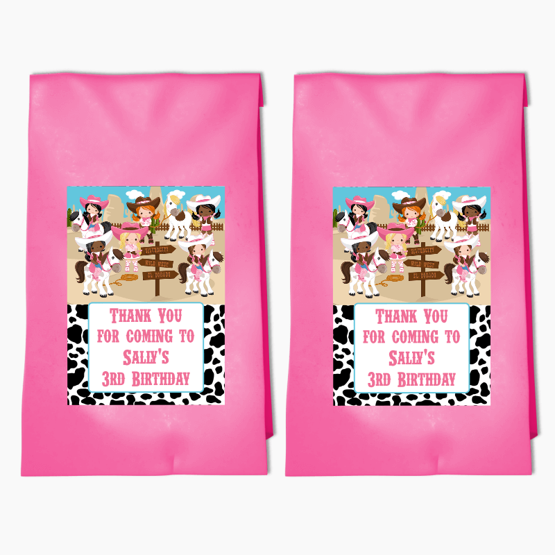 Personalised Cowgirl Birthday Party Bags &amp; Labels