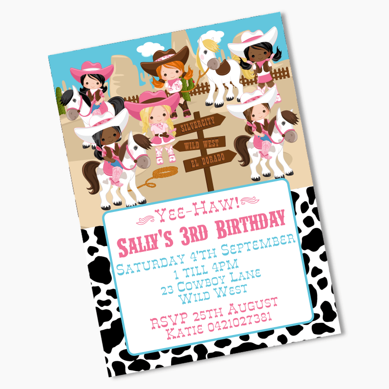 Personalised Cowgirl Birthday Party Invites