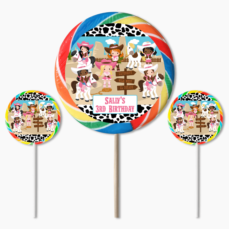 Personalised Cowgirl Birthday Party Round Stickers
