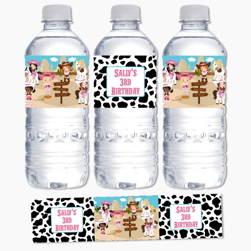 Personalised Cowgirl Birthday Party Water Bottle Labels