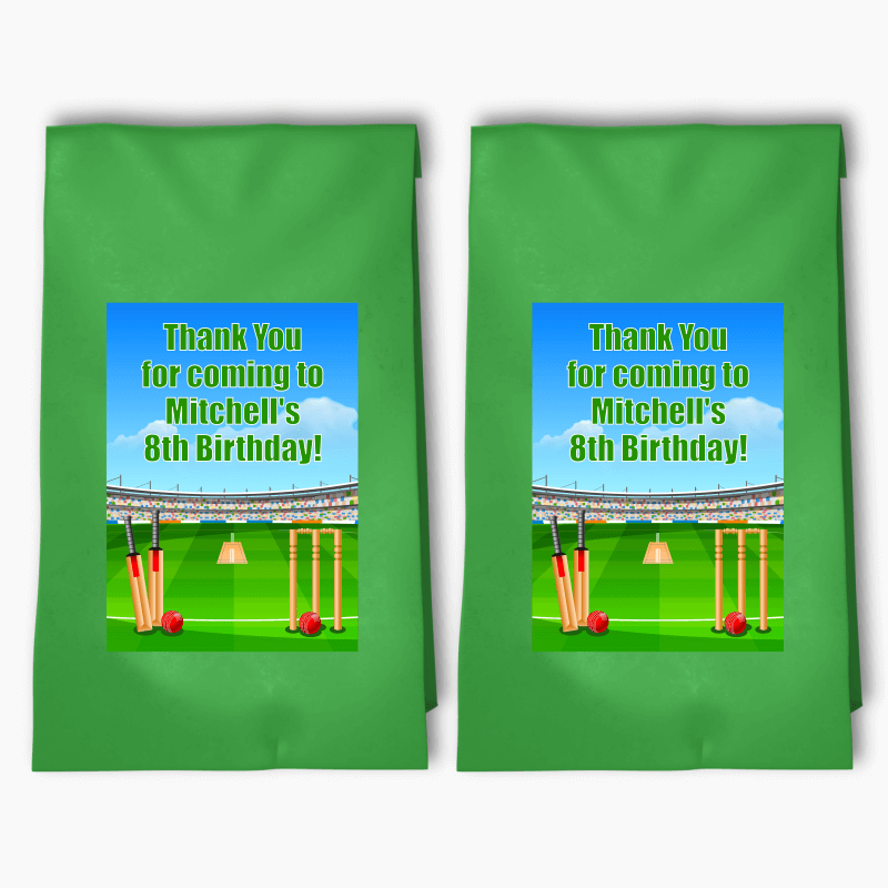 Personalised Cricket Birthday Party Bags &amp; Labels