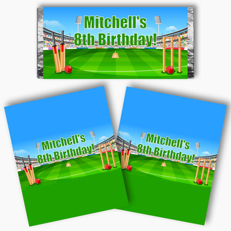 Personalised Cricket Birthday Party Mini Chocolate Labels