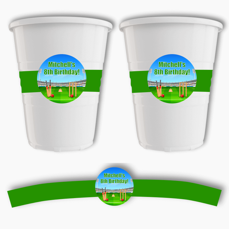 Personalised Cricket Birthday Party Cup Stickers