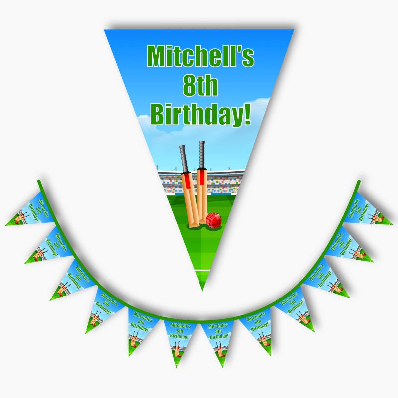 Personalised Cricket Birthday Party Flag Bunting