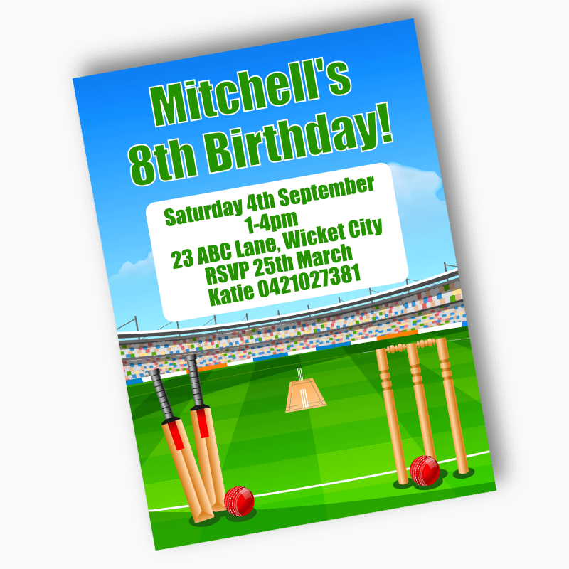 Personalised Cricket Birthday Party Invites