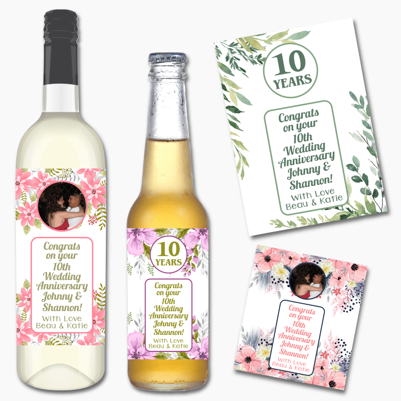 Custom Floral Anniversary Gift Wine &amp; Beer Labels
