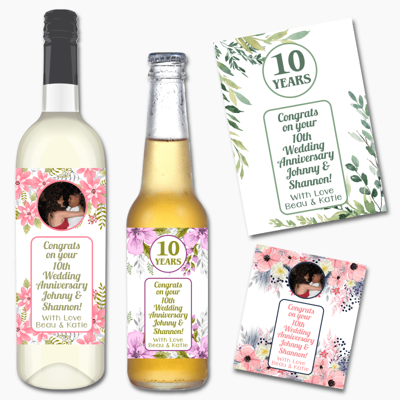 Custom Floral Anniversary Gift Wine & Beer Labels