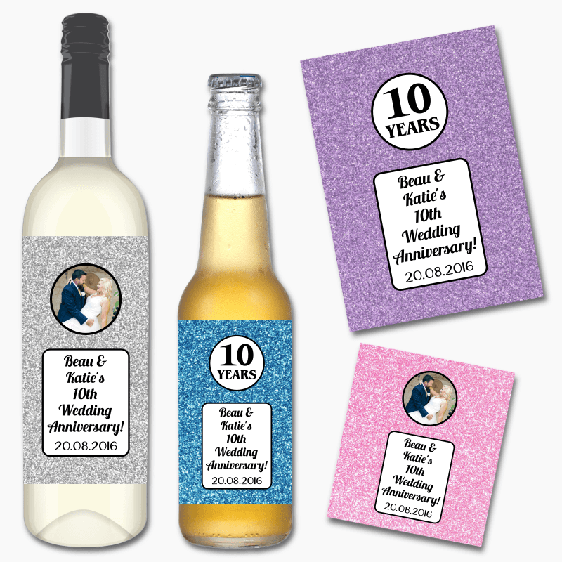 Custom Glitter Wedding Anniversary Wine & Beer Labels