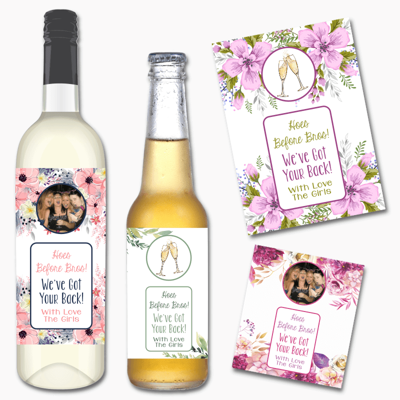 Custom Hoes before Bros Friendship Gift Wine & Beer Labels