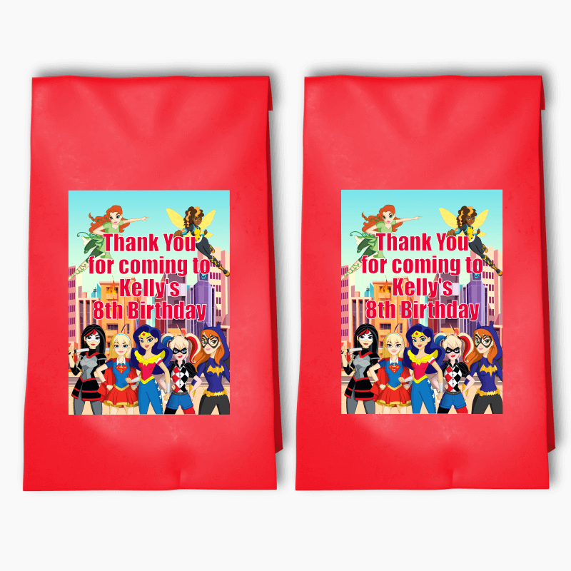 Personalised DC Super Hero Girls Party Bags &amp; Labels