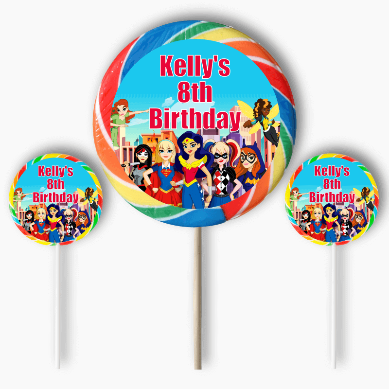 Personalised DC Super Hero Girls Party Round Stickers