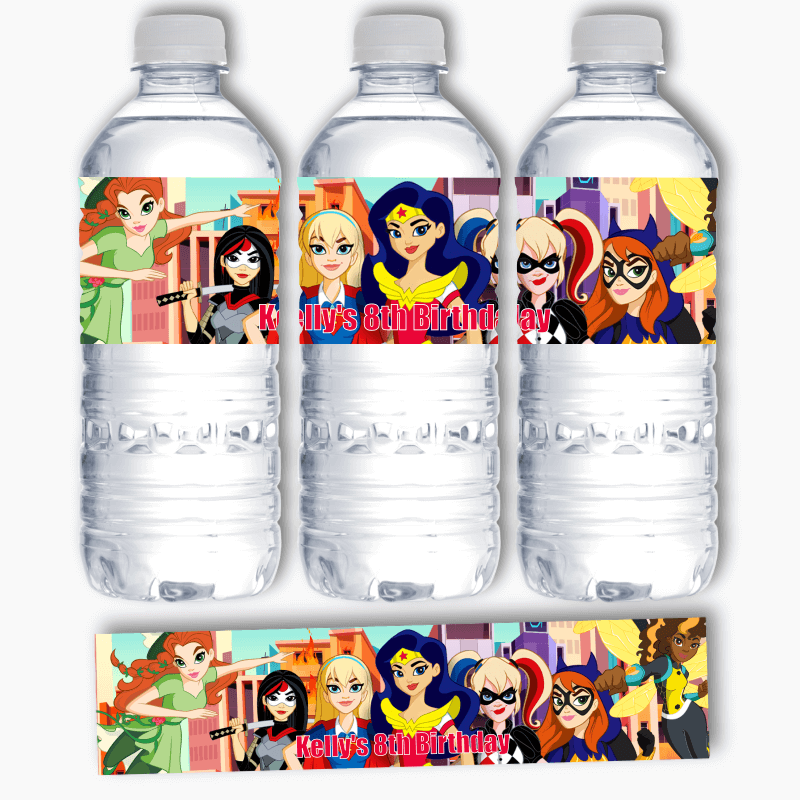 Personalised DC Super Hero Girls Party Water Bottle Labels