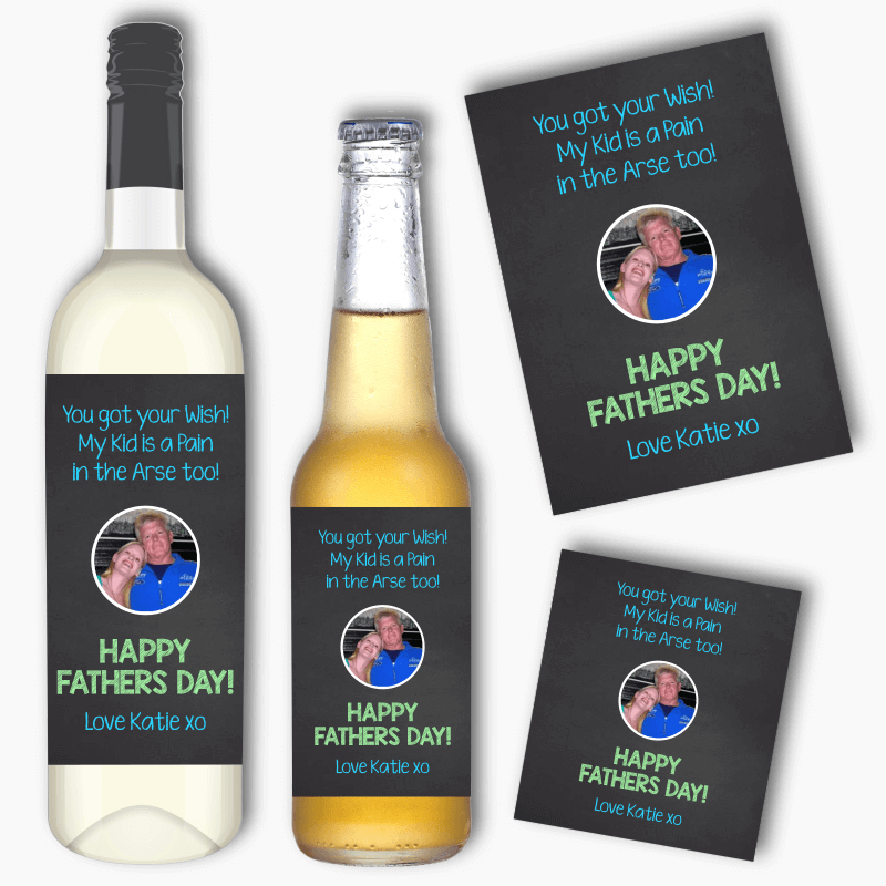 Dad My Kid is a Pain Too Fathers Day Wine &amp; Beer Labels with Photo