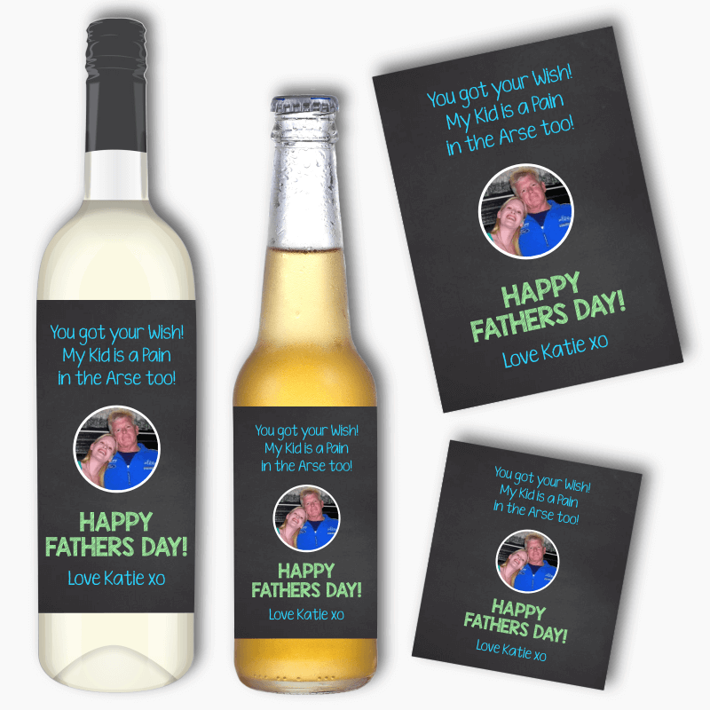 Dad My Kid is a Pain Too Fathers Day Wine & Beer Labels with Photo