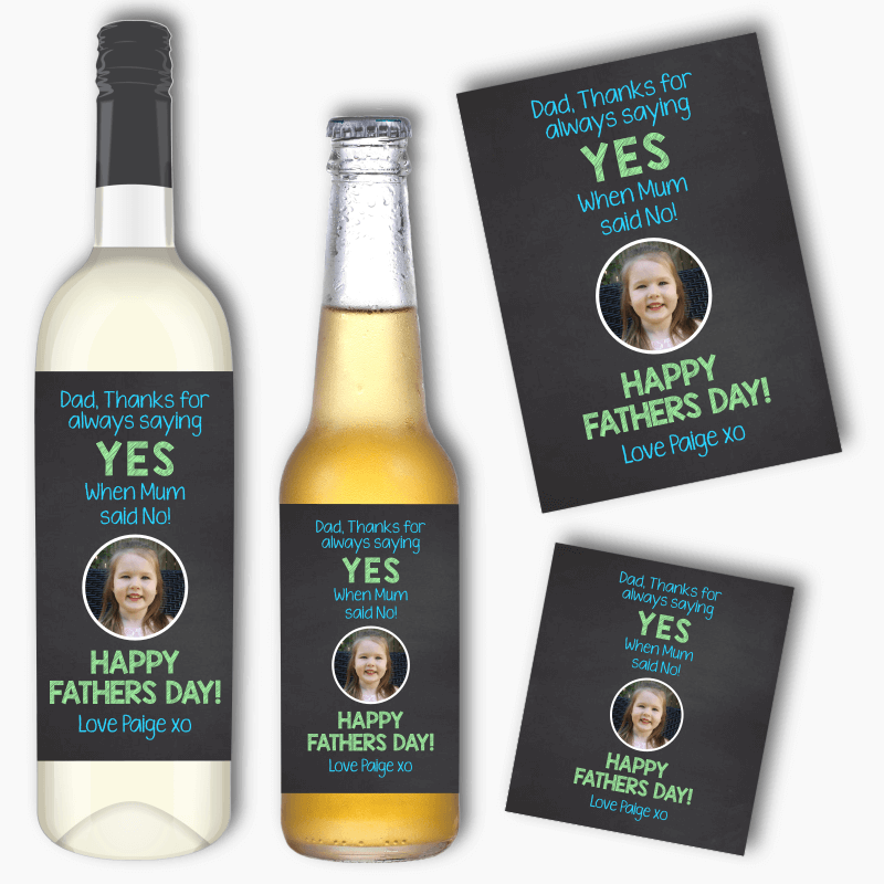 Dad Thanks for Saying Yes Fathers Day Gift Wine &amp; Beer Labels with Photo