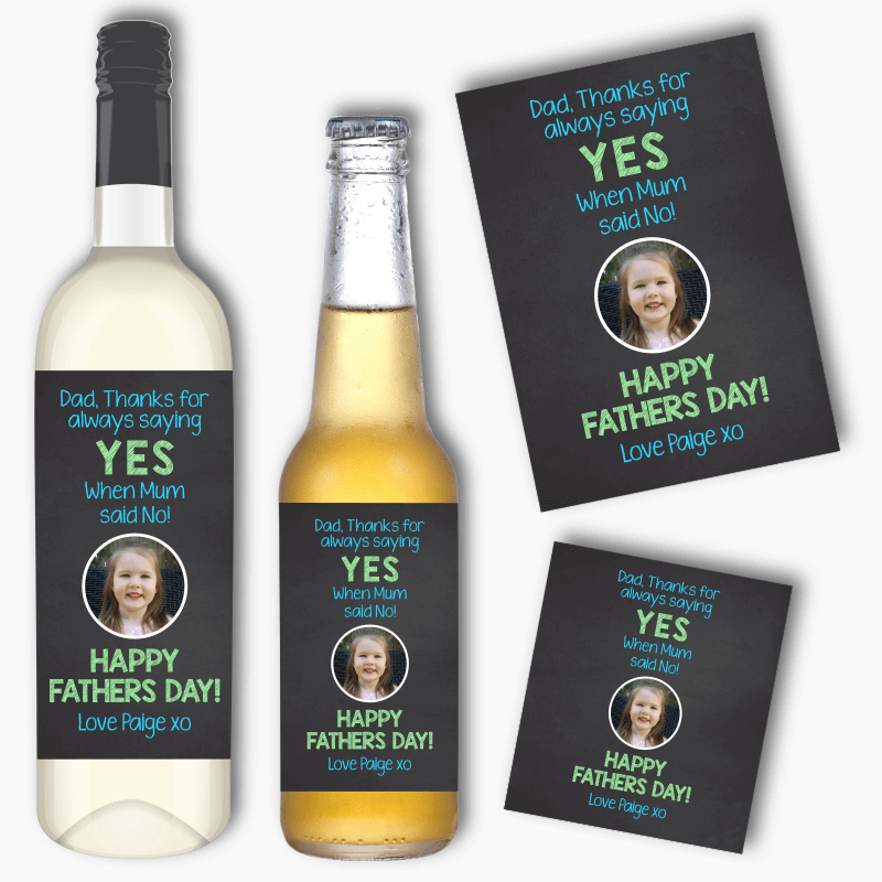 Dad Thanks for Saying Yes Fathers Day Gift Wine & Beer Labels with Photo
