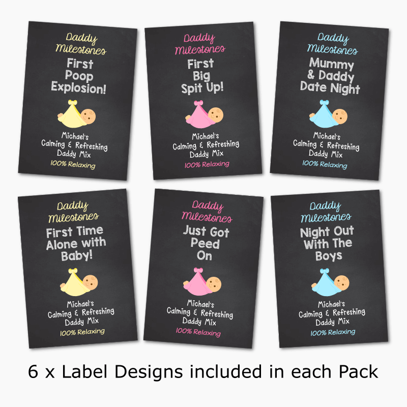 Personalised Daddy Milestones Baby Shower Gift Wine Labels