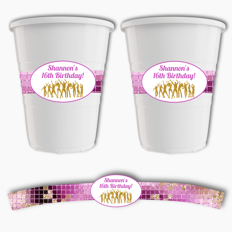 Personalised Dance Party Birthday Cup Stickers