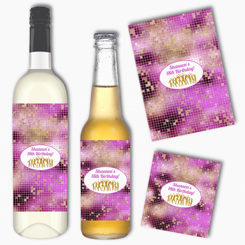 Personalised Dance Party Birthday Wine &amp; Beer Labels