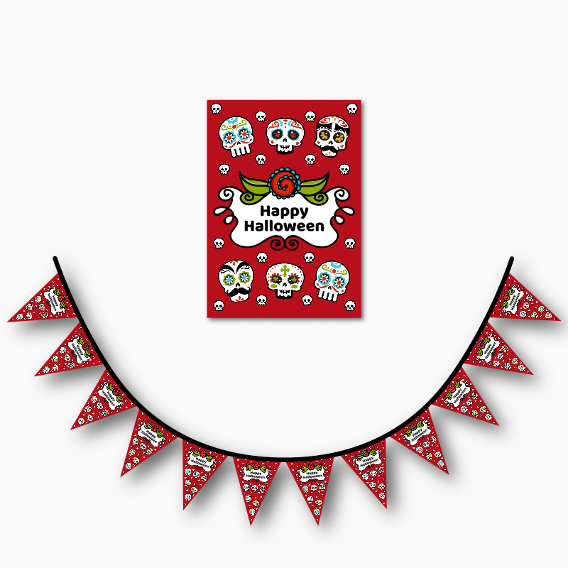 Personalised Day of the Dead Halloween Party Poster &amp; Flag Bunting Combo