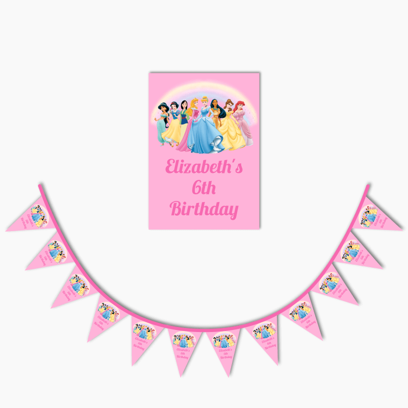 Personalised Disney Princess Party Poster & Flag Bunting Combo