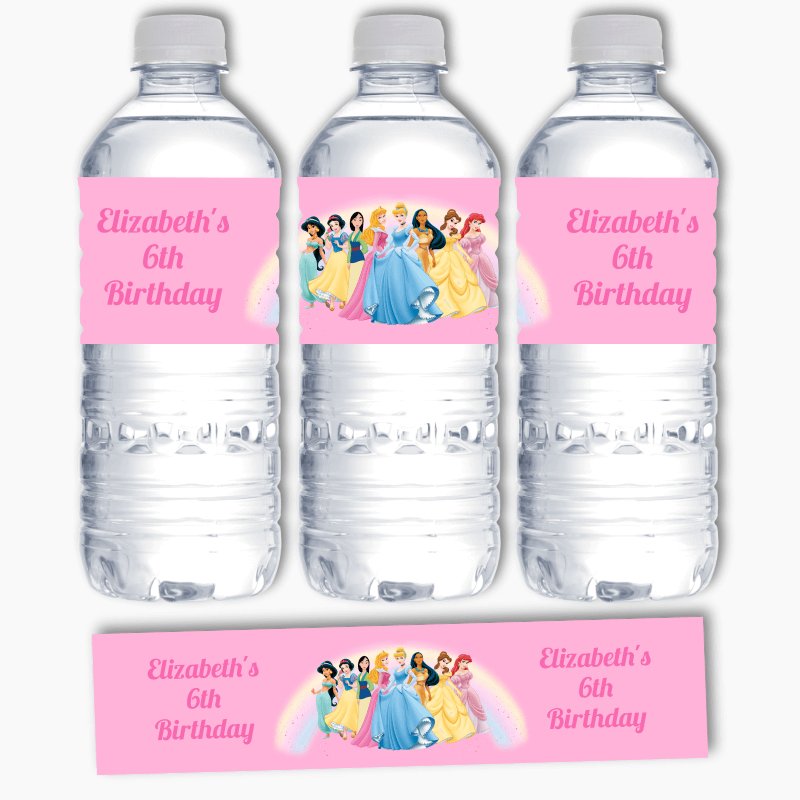 Personalised Disney Princess Birthday Party Water Bottle Labels