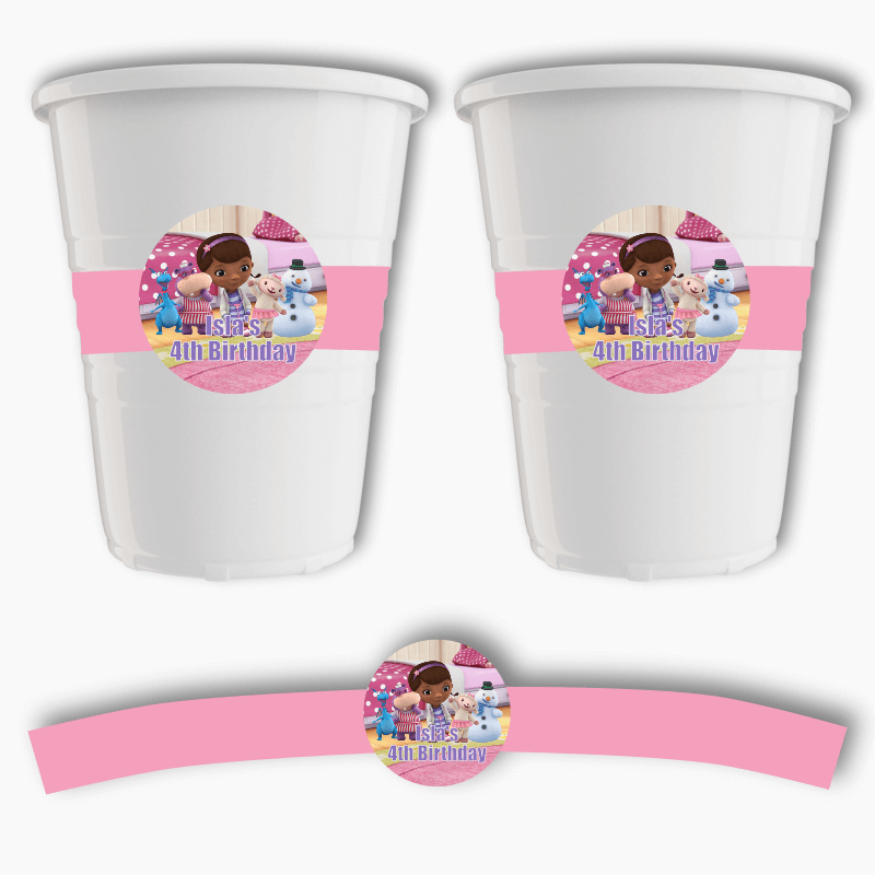 Personalised Doc McStuffins Birthday Party Cup Stickers