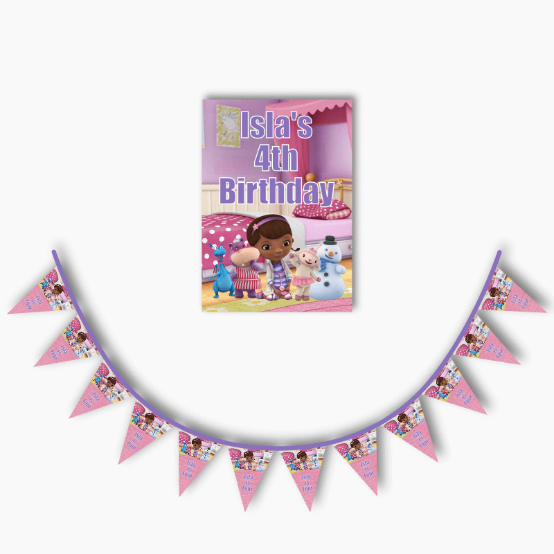 Personalised Doc McStuffins Party Poster &amp; Bunting Combo