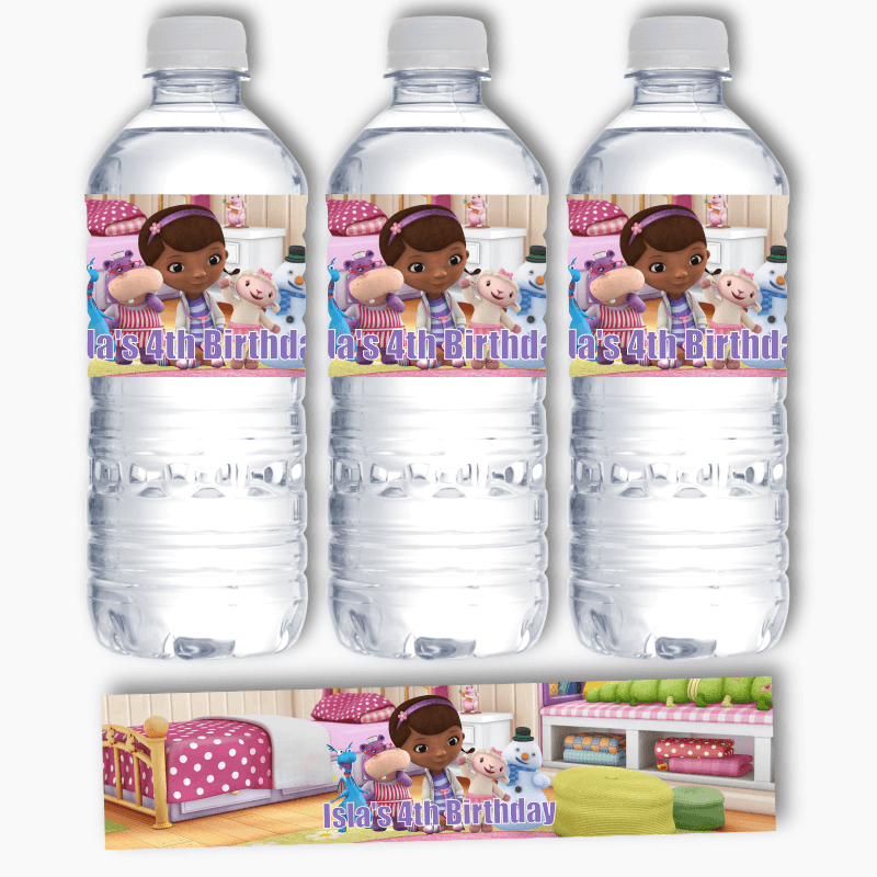Personalised Doc McStuffins Birthday Party Water Labels