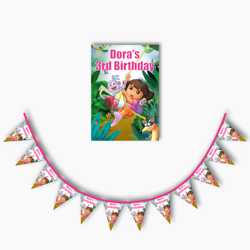 Personalised Dora the Explorer Party Poster &amp; Bunting Combo