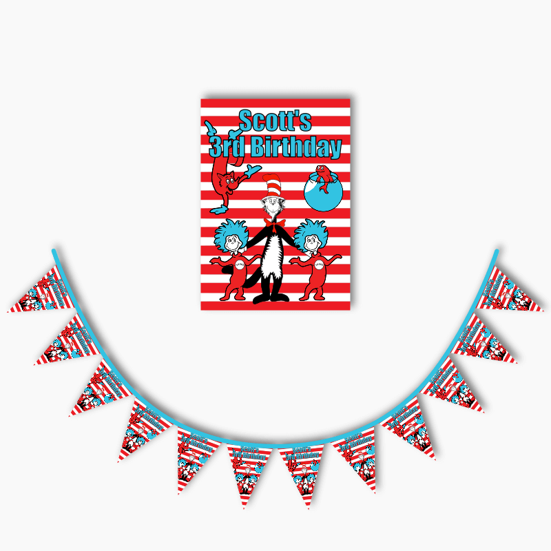 Personalised Dr Seuss Party Poster &amp; Flag Bunting Combo