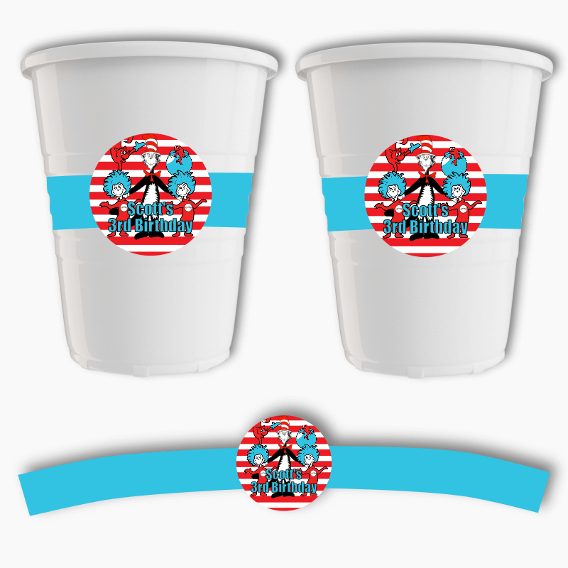 Personalised Dr Seuss Party Cup Stickers