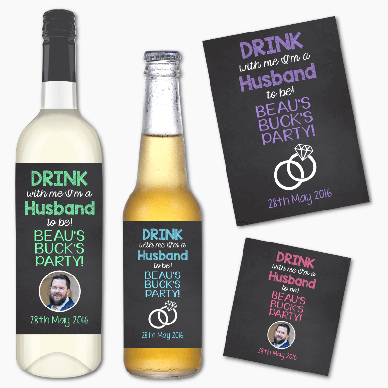 'Drink with Me' Bucks Party Wine & Beer Labels